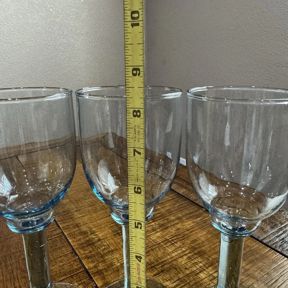 Set of 3 ~ Vintage Pfaltzgraff Northwinds Blue Wine Glasses/Goblets ~ Hand Blown